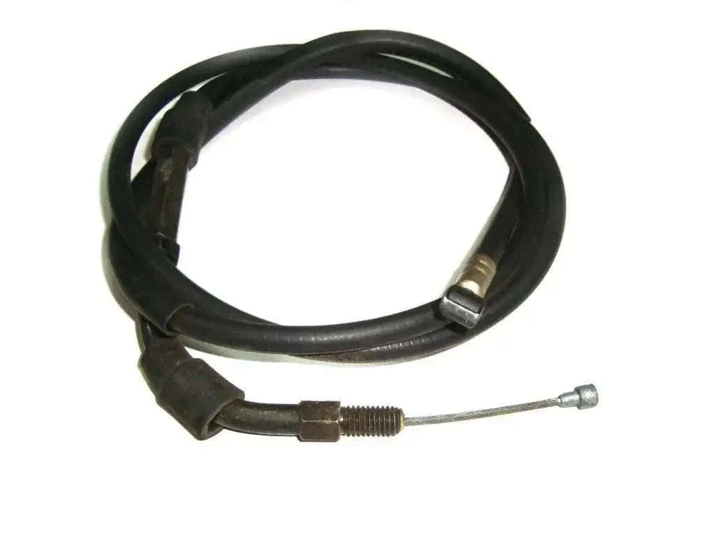 Clutch cable with black rubber housing and metal adjuster end, for motorcycle