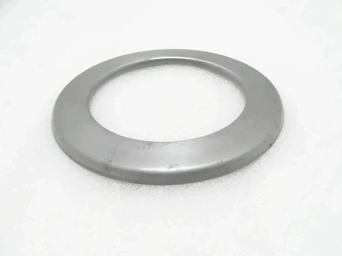 Gray metal hub seal cover ring with center hole, part 458/20403