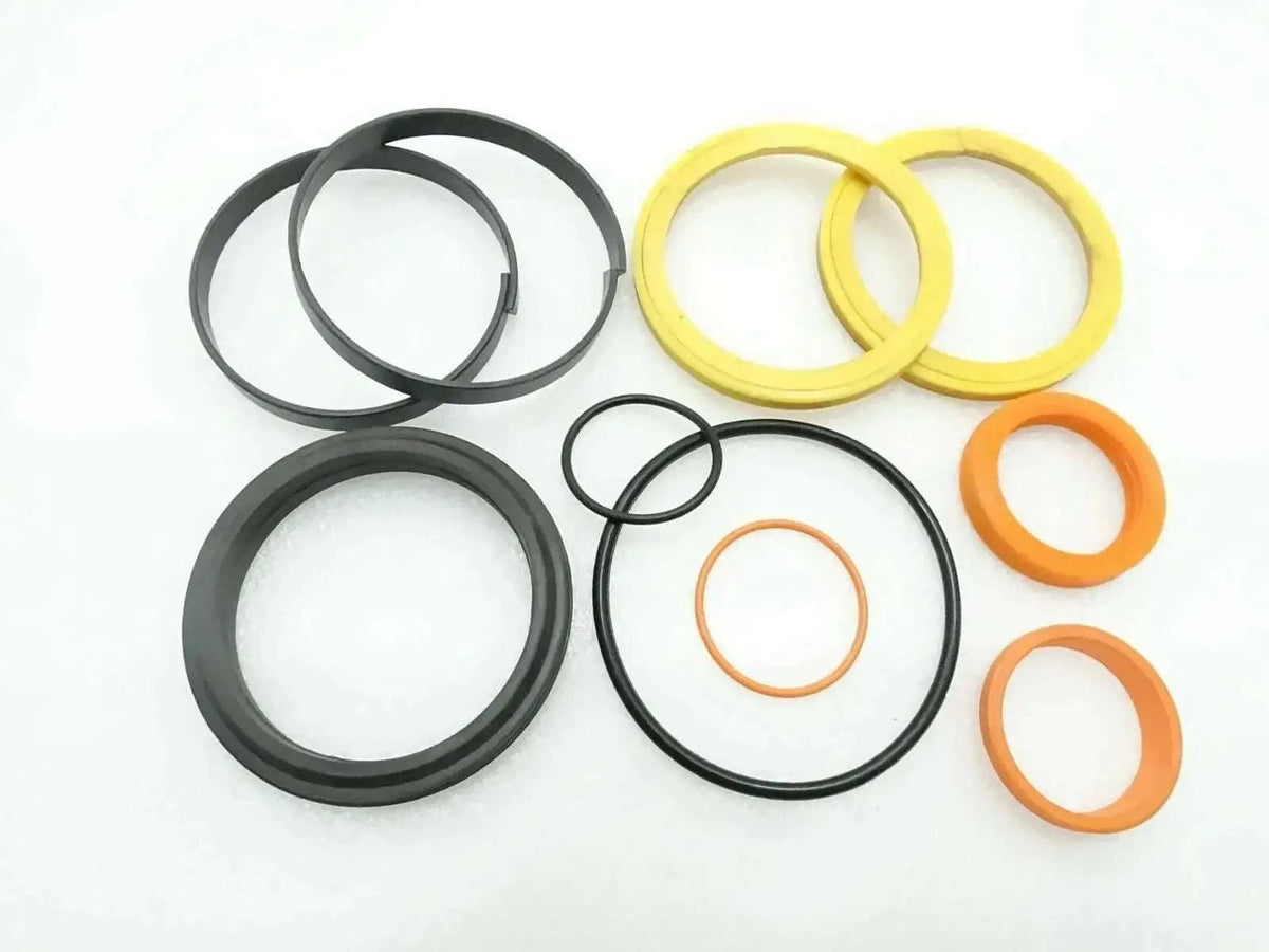 Hydraulic seal kit with O-ring seals, black, yellow, and orange rings