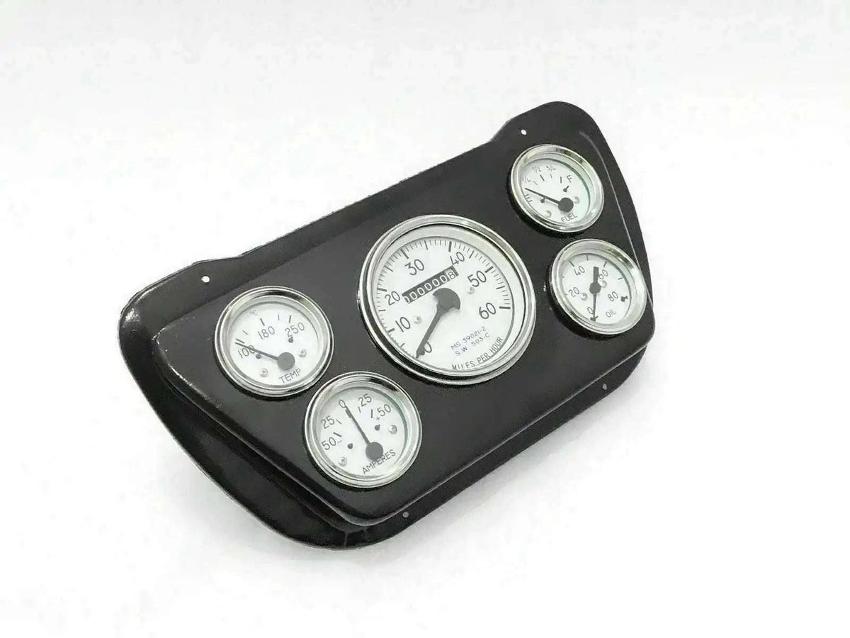 Black speedometer mounting plate for Jeep Willys with white instruments