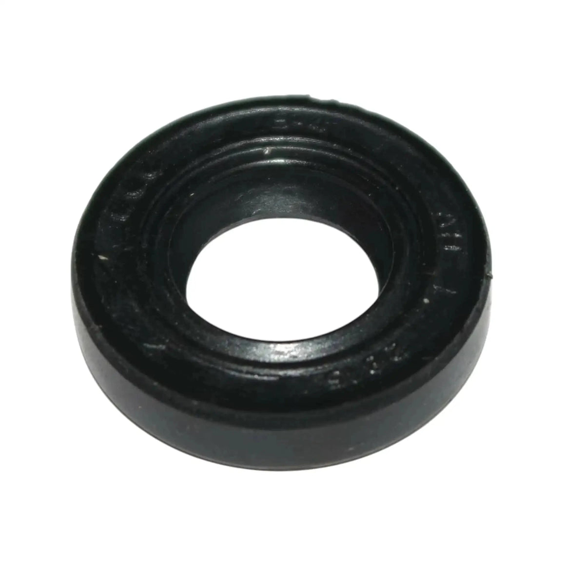 Steering oil seal: black rubber ring with molded outer lip and bore