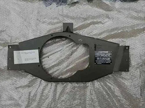Black steel winch mounting plate with circular cutout and two side tabs