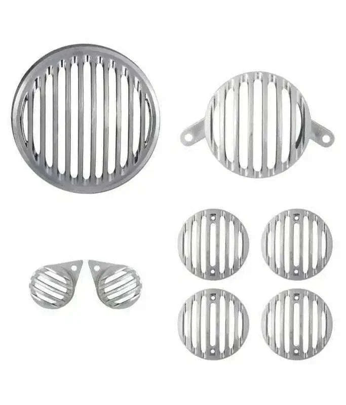 Round metal head rear pilot indicator light protector grille set, multi-piece