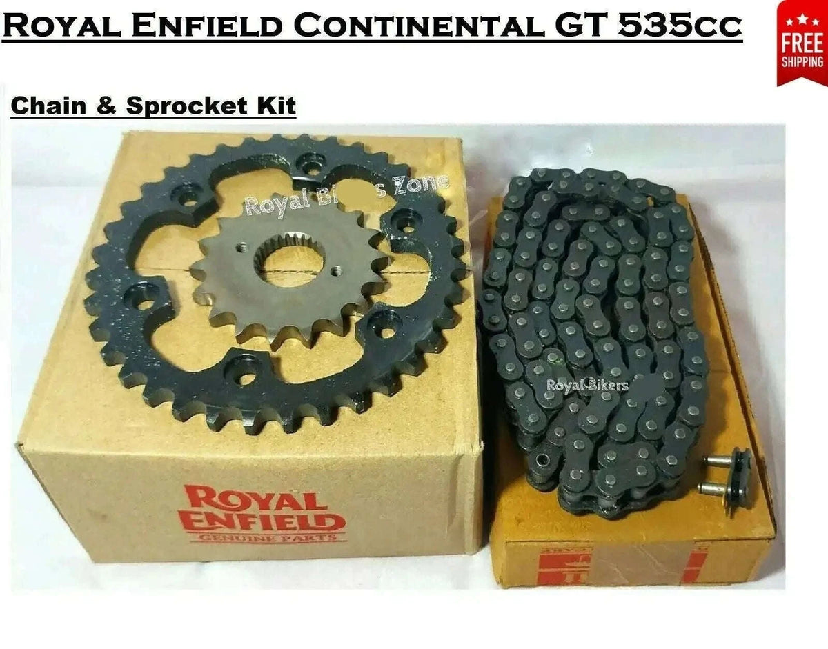 Royal Enfield sprocket set with roller chain kit, dark metal parts
