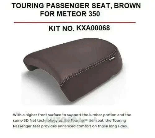 Brown touring passenger seat for Meteor 350 with contoured front support