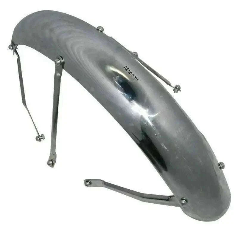 Front metal mudguard fender with chrome mounting stays
