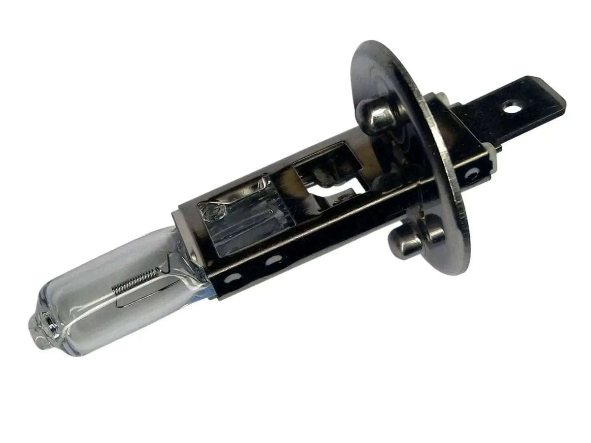 Halogen headlight bulb with P14.5s base and clear glass capsule