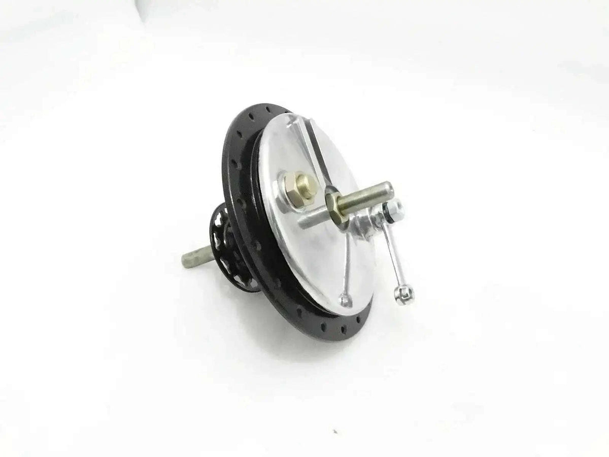 Front wheel brake hub and axle assembly with silver axle stub