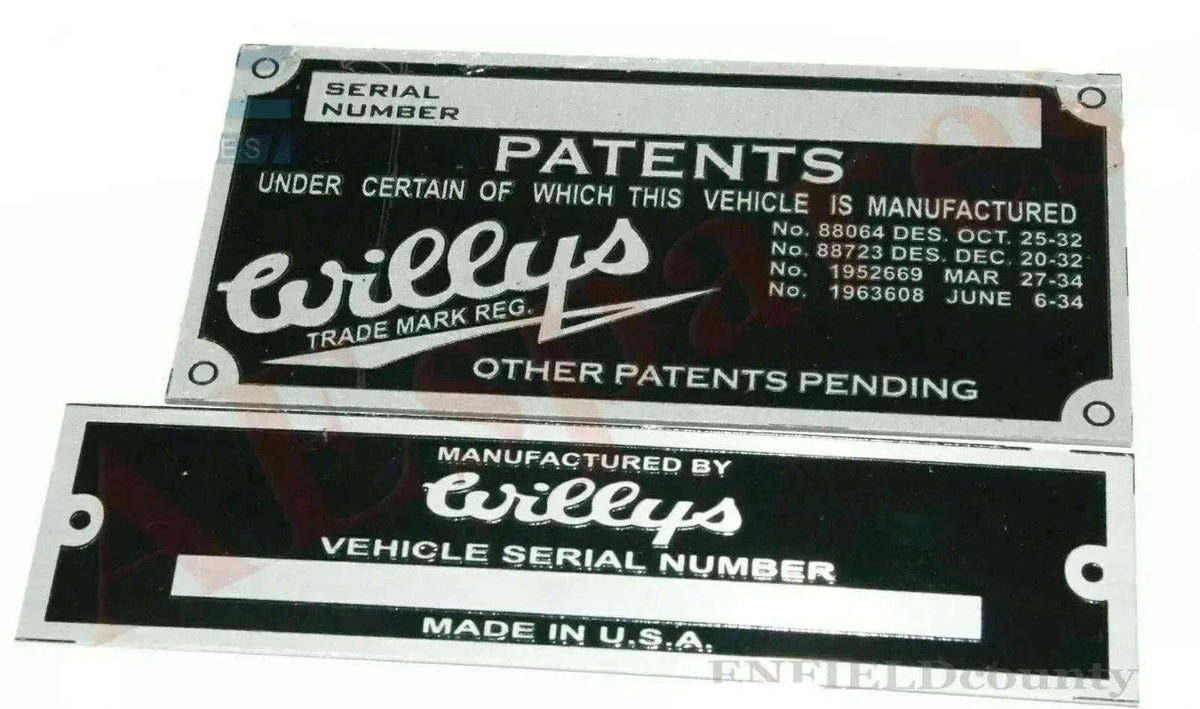 Heavy Duty Brass serial number data plate for Willys Jeeps