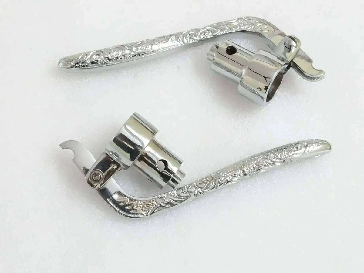 Heavy brass chromed engraved inverted levers, 1-inch pair
