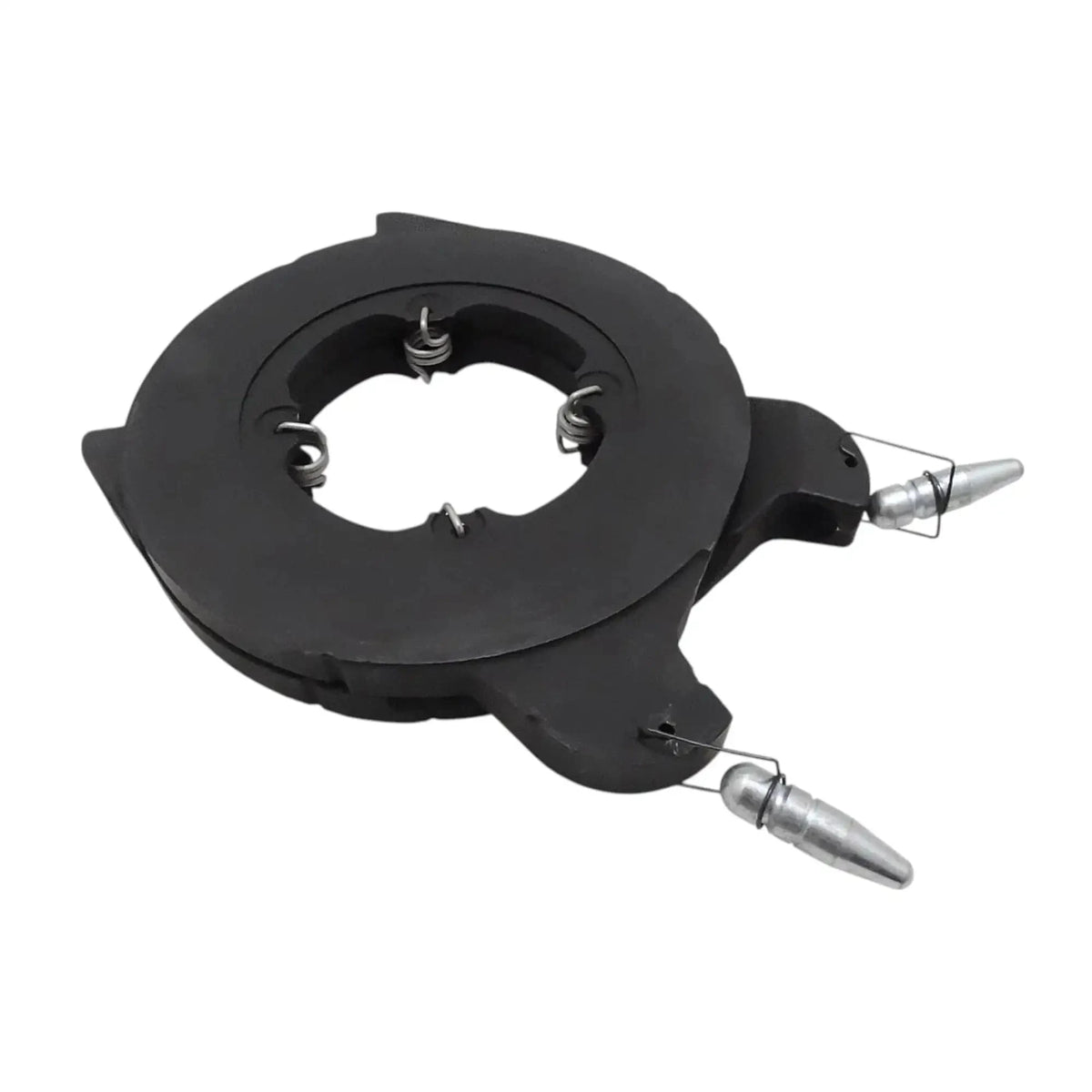 Black brake actuating assembly with two release pins, central hole, and springs