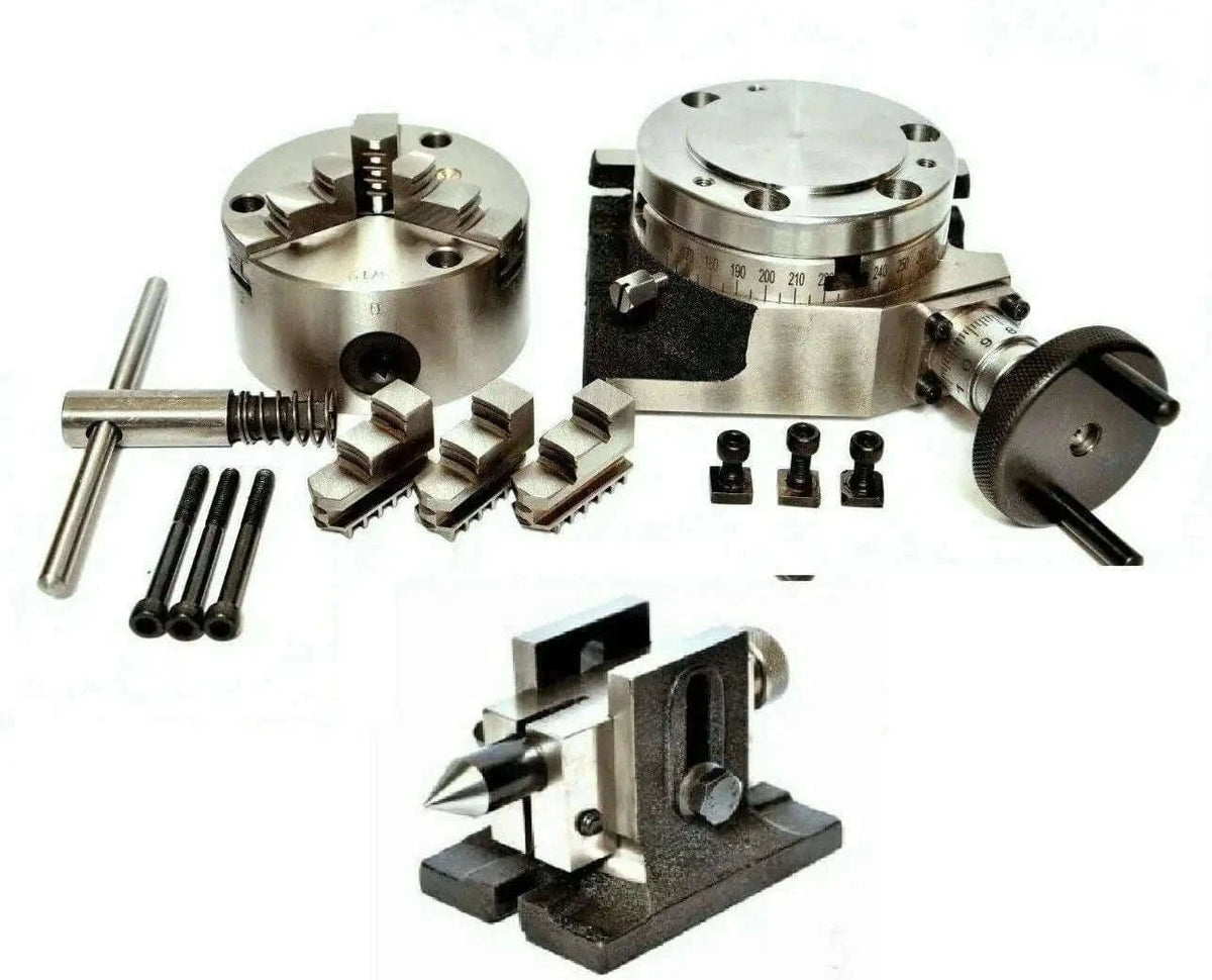 Rotary Table 4/100mm With 80mm Self Centering Chuck Single Bolt Tailstock - StellerGear