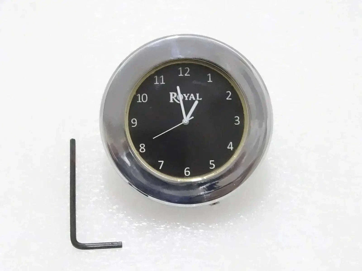 ROYAL ENFIELD BLACK DIAL BRASS CHROME STEM NUT CLOCK WATCH - StellerGear