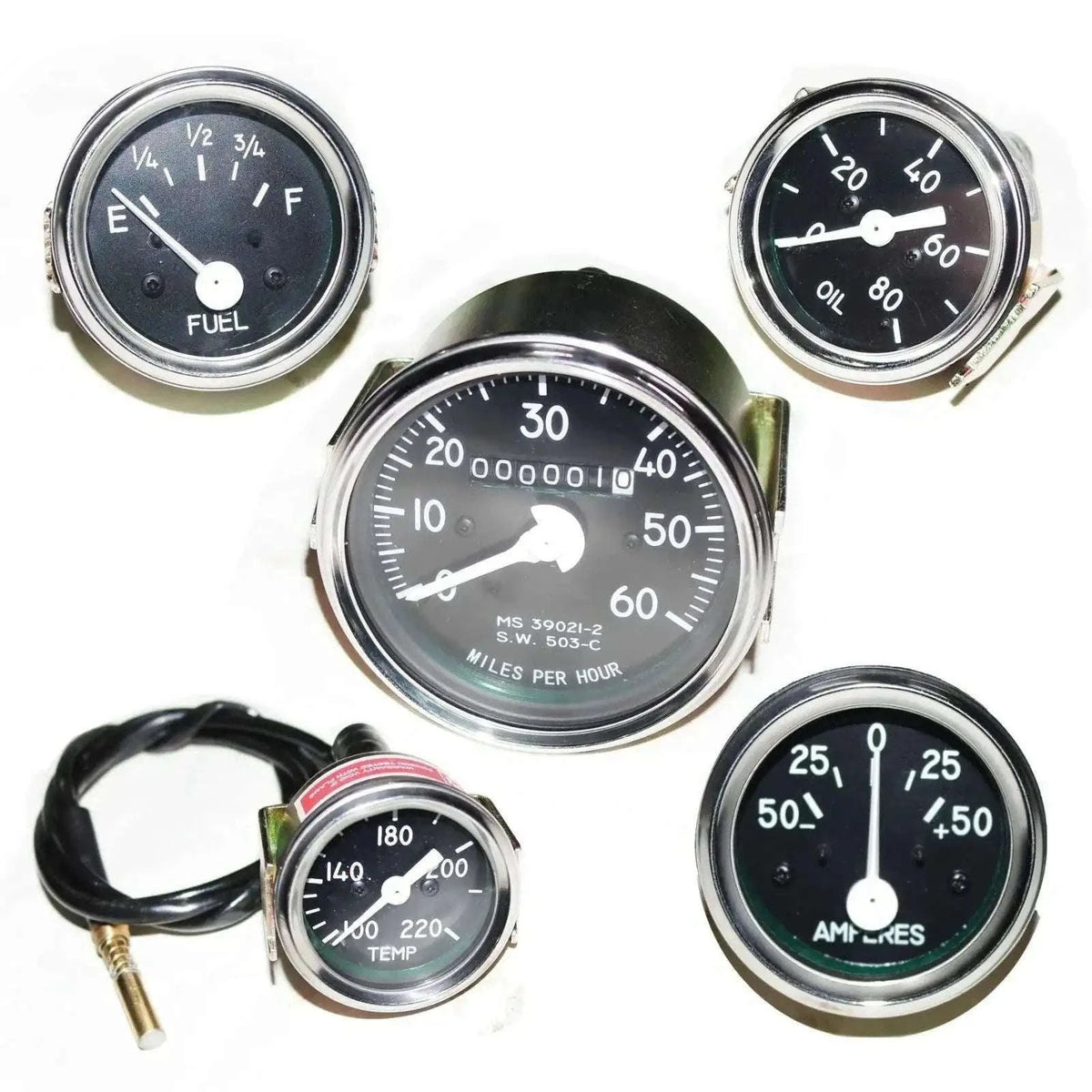 Speedometer gauge set for Jeeps Willys CJ Commander, featuring chrome bezels