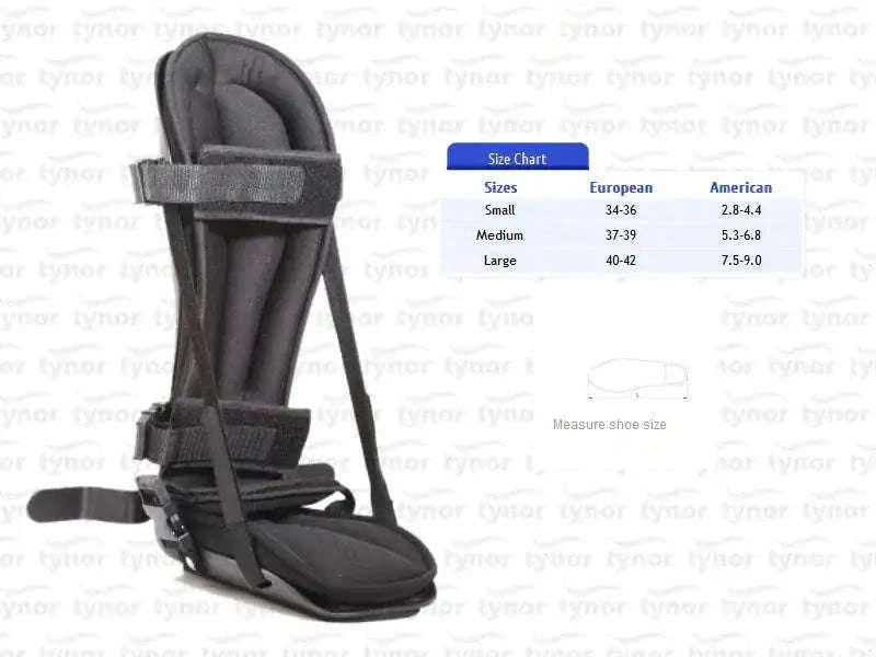 Tynor PF Night Splint foot brace for plantar fasciitis, adjustable support in dark gray.