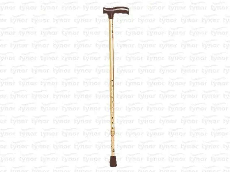L-type walking stick with hand grip and wrist strap, metallic shaft