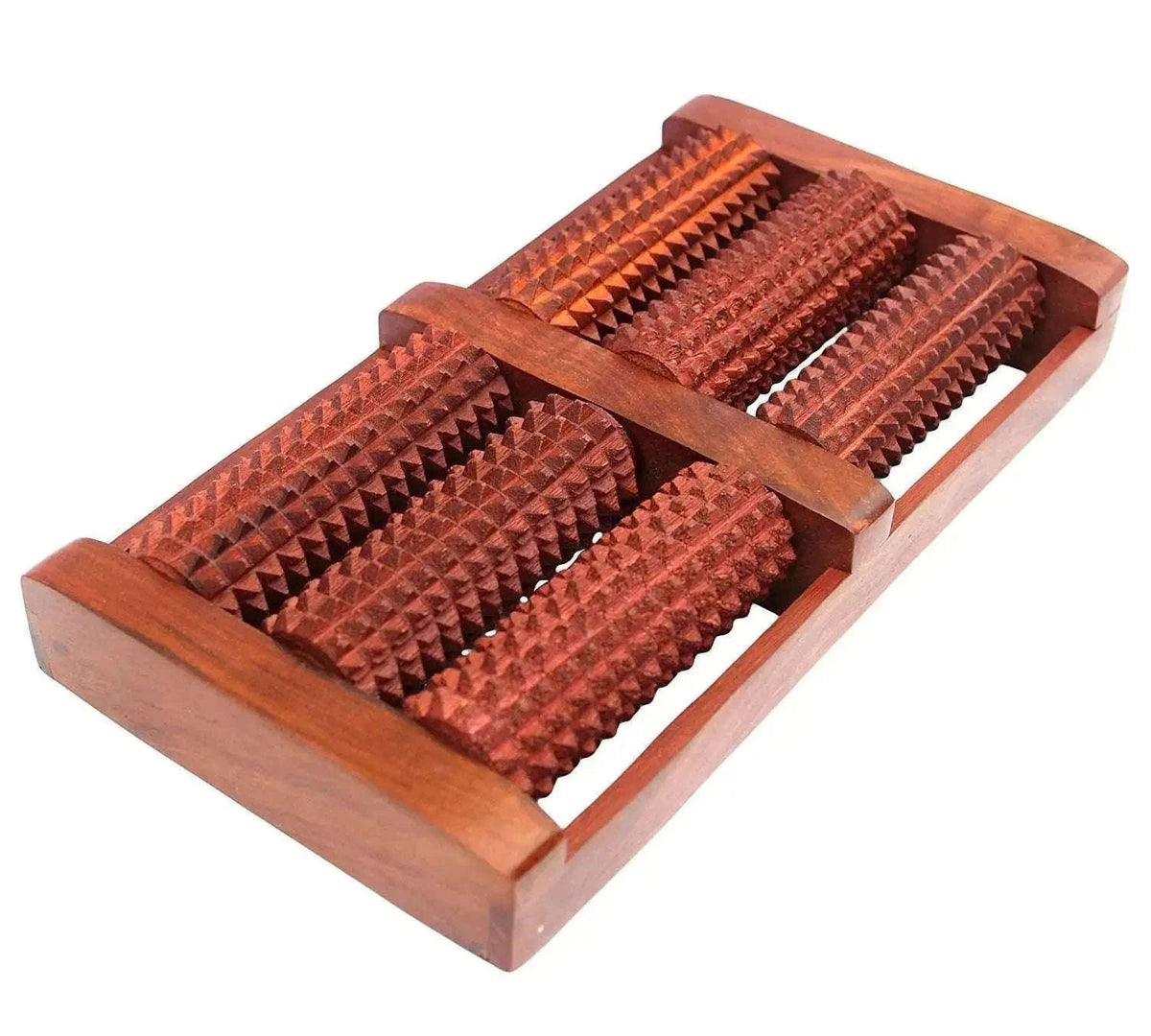 Wooden foot pain relief roller with 6 acupressure wheels