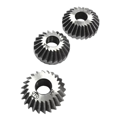 Valve seat cutter set with three steel cutting tools, designed for automotive valve machining