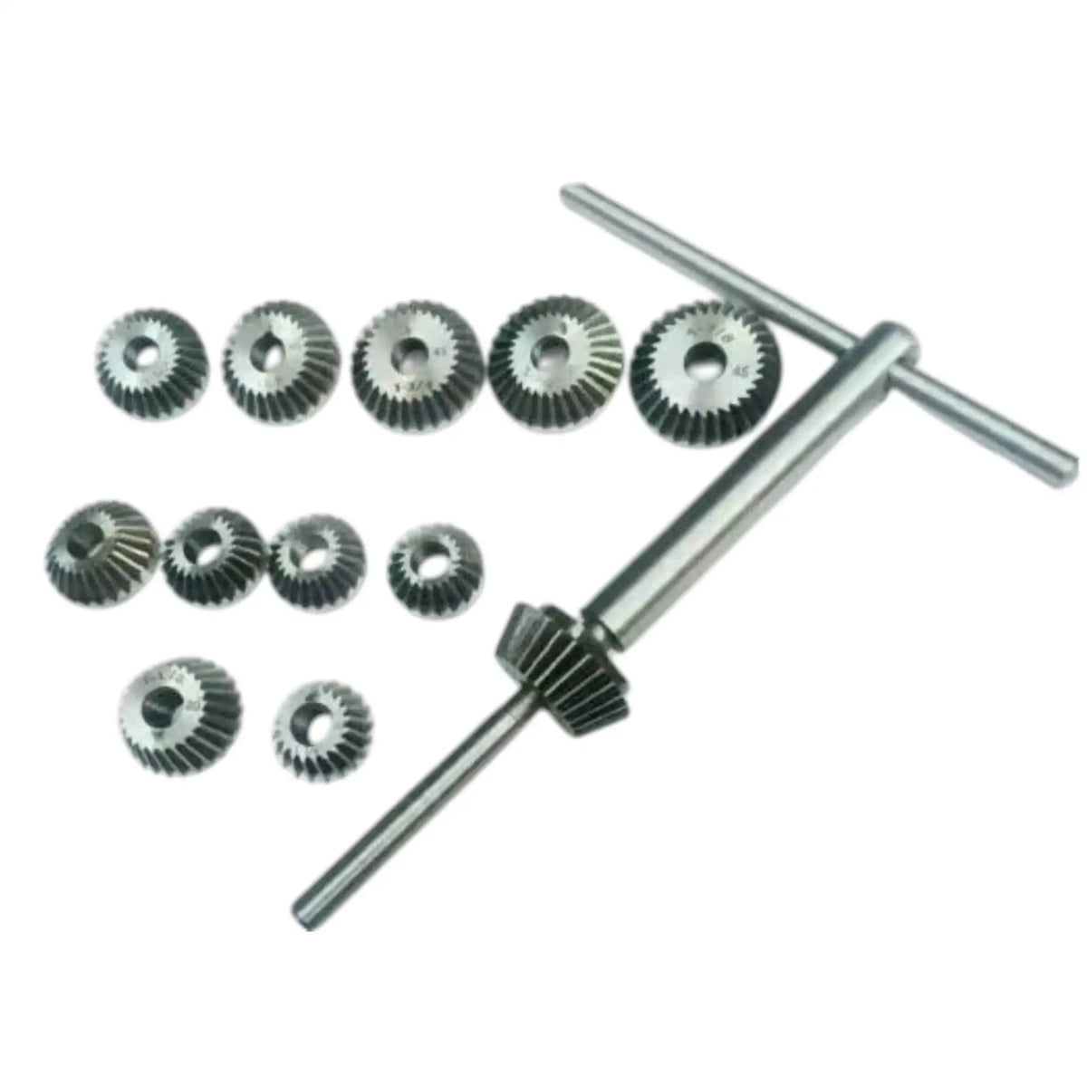 Valve seat cutter set with steel cutting heads and handle, ideal for automotive maintenance and repairs
