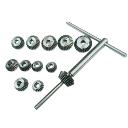 Valve seat cutter set with steel cutting heads and handle, ideal for automotive maintenance and repairs