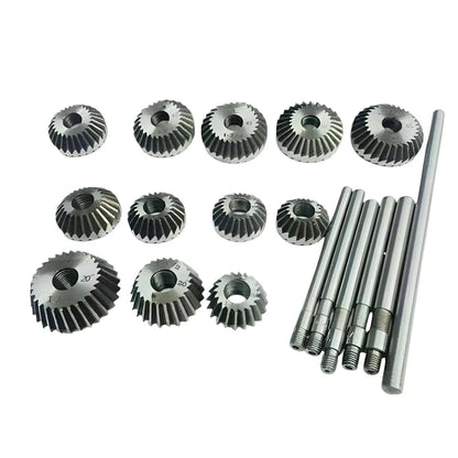Valve seat cutter set with multiple steel cutting heads, sizes for precision valve seat machining