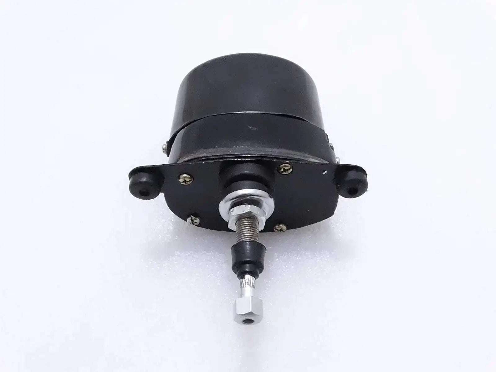 12V windshield wiper motor with black housing, mounting bracket, and wire connector