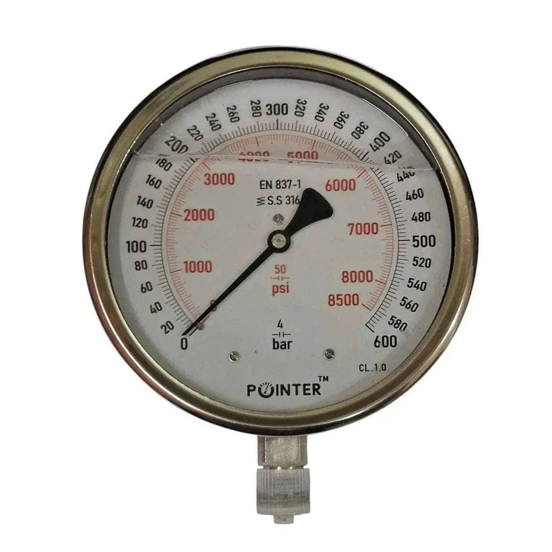 150MM Dual Scale High Pressure Gauge - Measures 600 BAR 8500 PSI