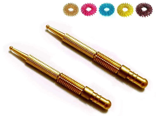 2pcs Sujok Acupressure Brass Roller Set with 5 Rings