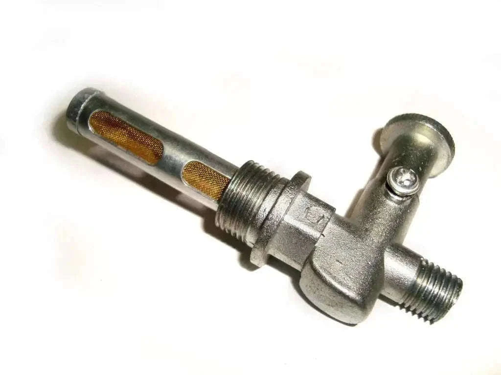 Fuel tank petcock valve with brass filter screens and threaded fittings
