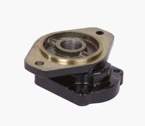 Hydraulic pump flange for JCB backhoe; crucial for hydraulic system functionality