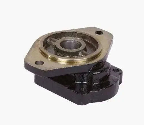 Hydraulic pump flange for JCB backhoe; crucial for hydraulic system functionality