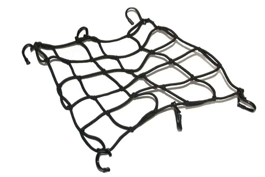 Black mesh 6-hook folding luggage holder for secure gear storage in vehicles