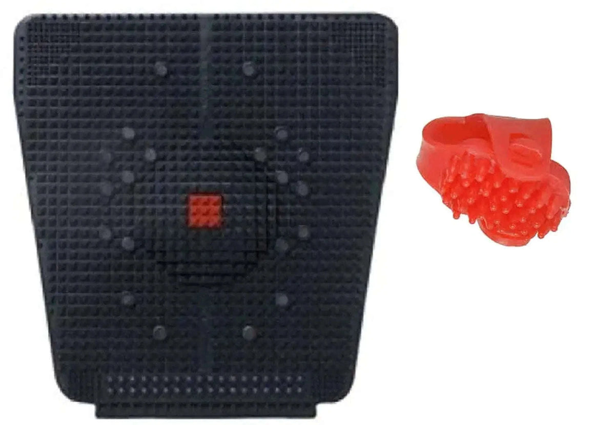 Acupressure mat with wooden hand roller for massage relief