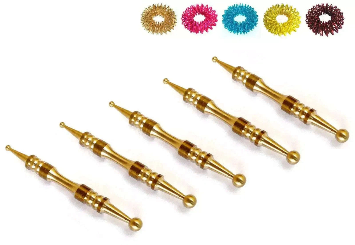 ACUPRESSURE Brass Sujok Acupressure Set with Rings for Stress Relief