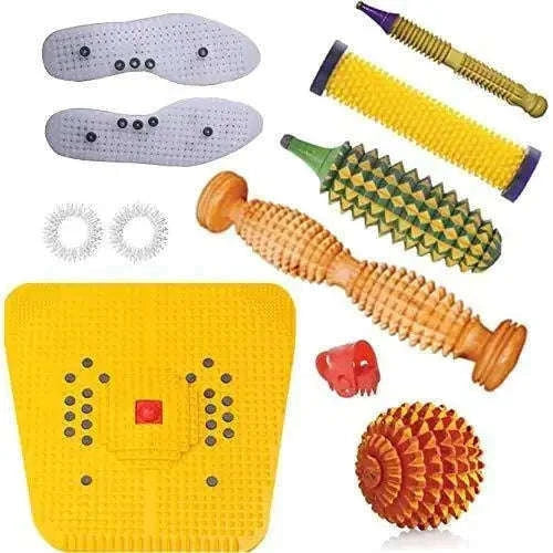 Acupressure fitness tools kit featuring 9 colorful tools for stress relief