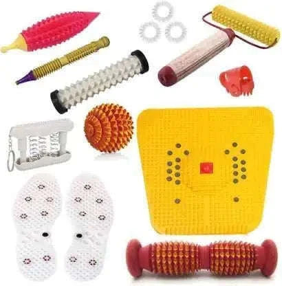 Acupressure massager kit with roller and foot mat
