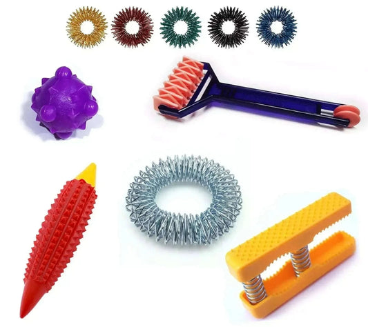 Acupressure Mini 6-in-1 Kit by StellerGear - Rings, Bracelet, Roller, Ball, Palm Massager