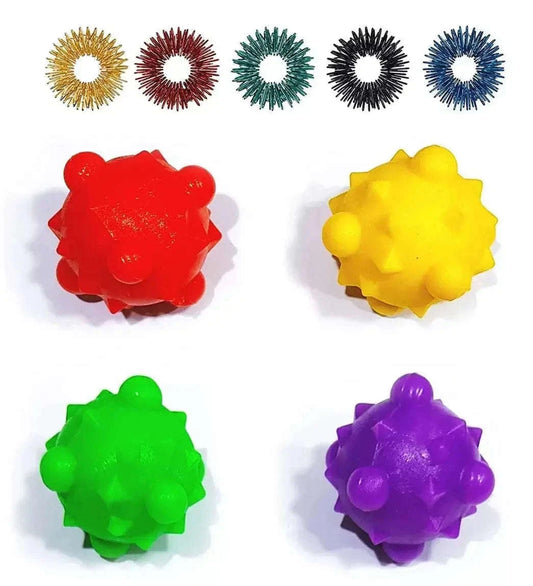 Acupressure Sujok Massage Balls Set of 4 with Sujok Rings Set of 5 - StellerGear