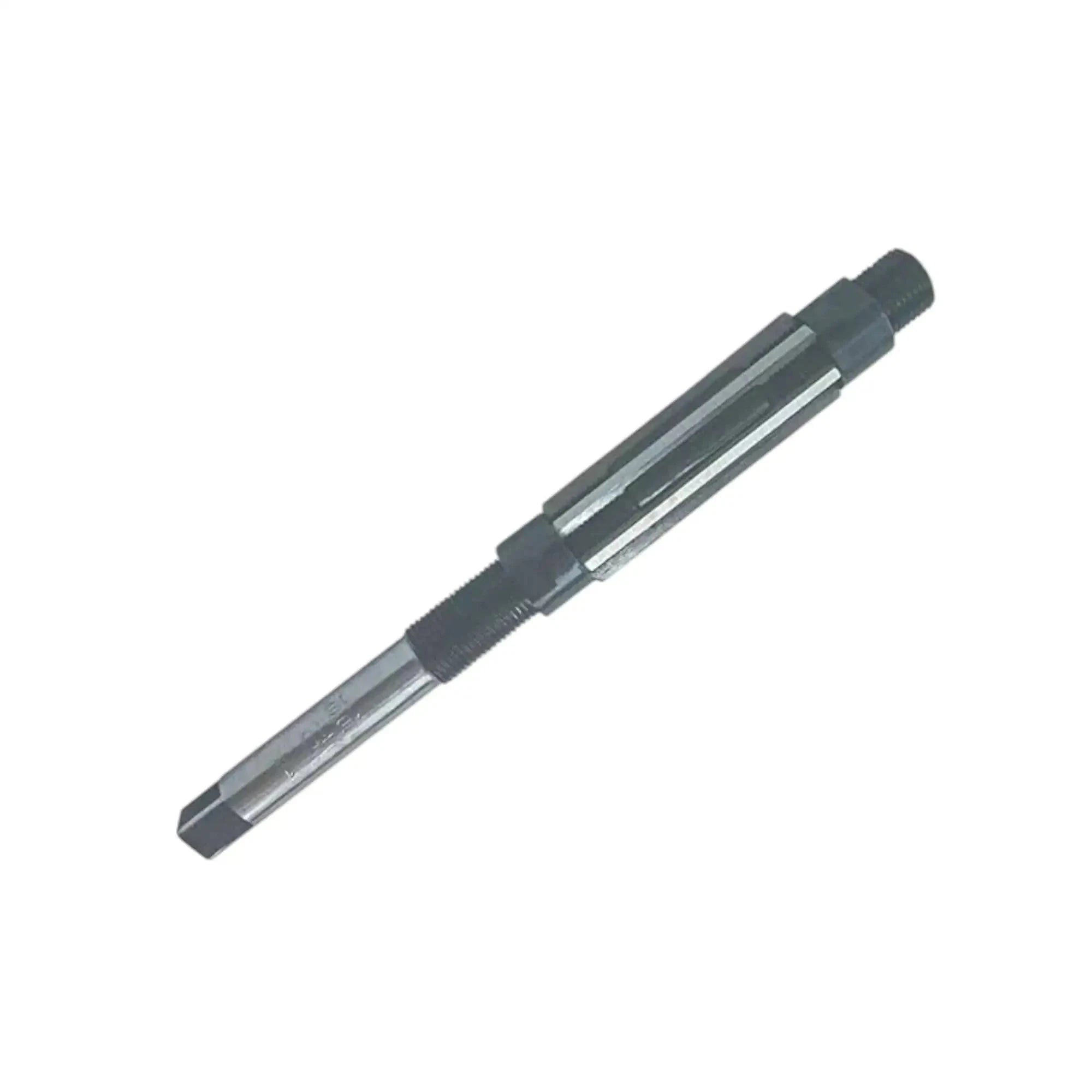 Adjustable hand reamer tool with dark threaded end and silver cutting tip
