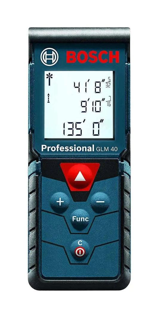 Bosch GLM 40 Laser Measure, 135 feet, compact design for accurate distance measuring and leveling.