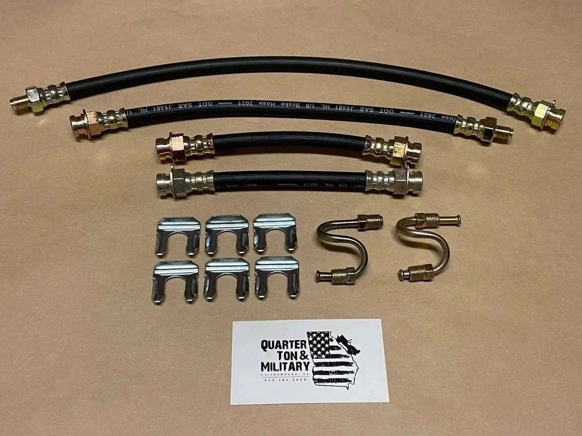 Brake hose kit for Willys vehicles with rubber hoses and metal fittings