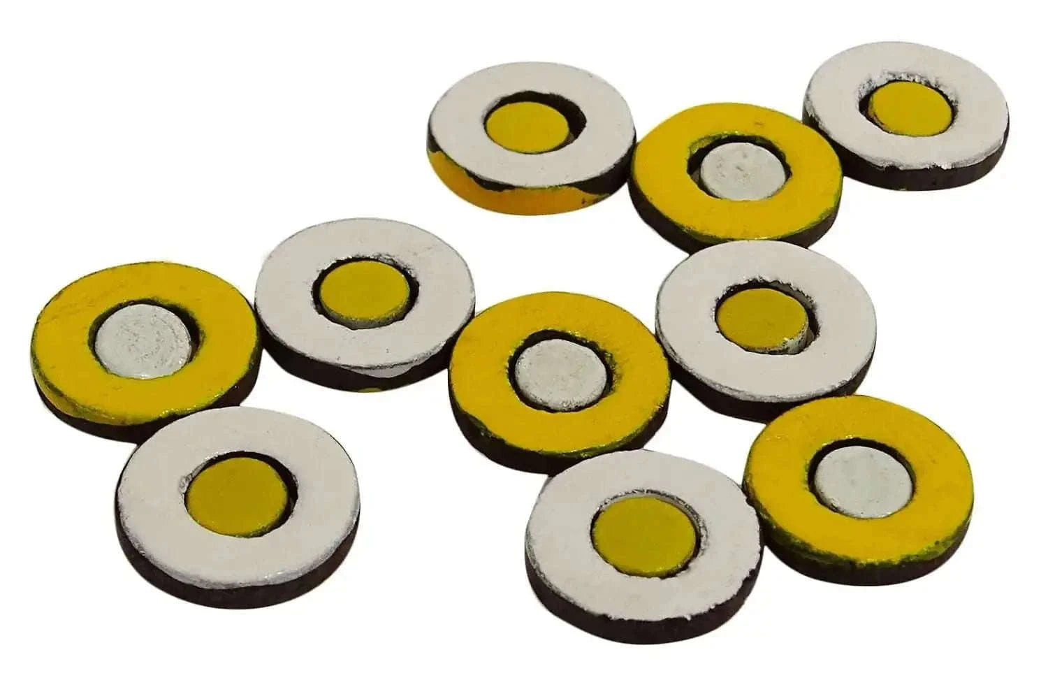 Chakra magnet medium size set of 10 with yellow center and metallic edges