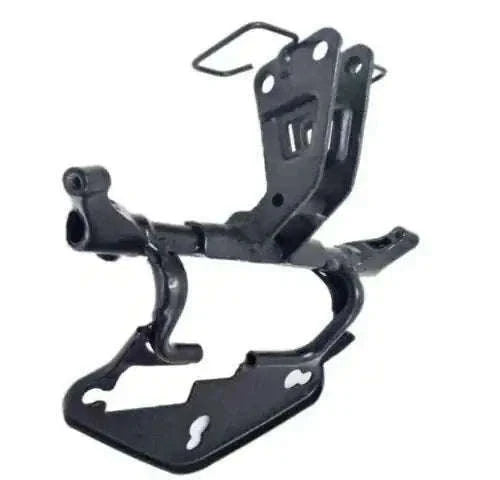 Black metal mounting bracket with plate arms and bolt holes for motorcycle