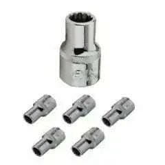 1/2 in drive hex/bi-hex sockets set, chrome finish, with multiple sizes