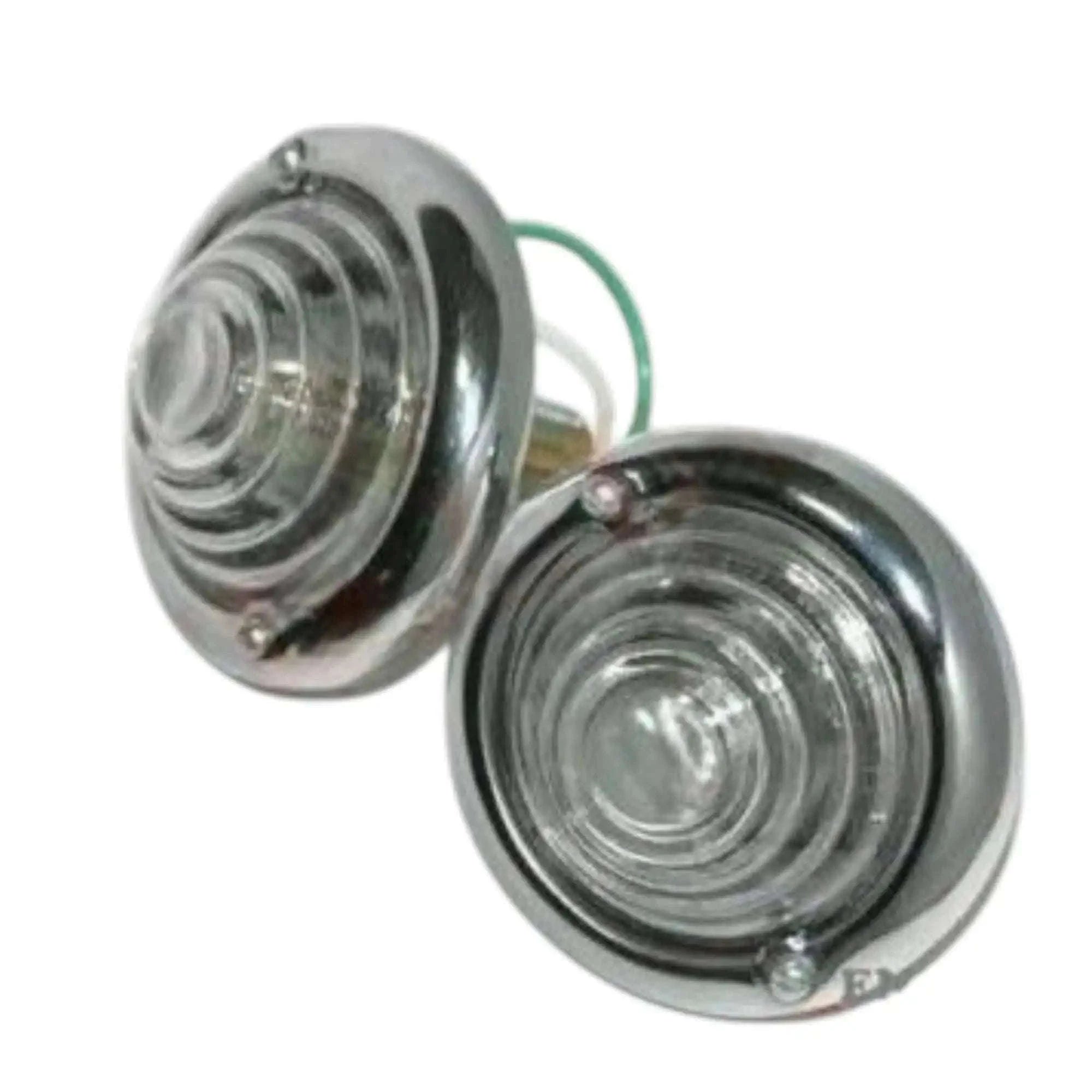 Pair of chrome round turn signal lenses with green wire lead