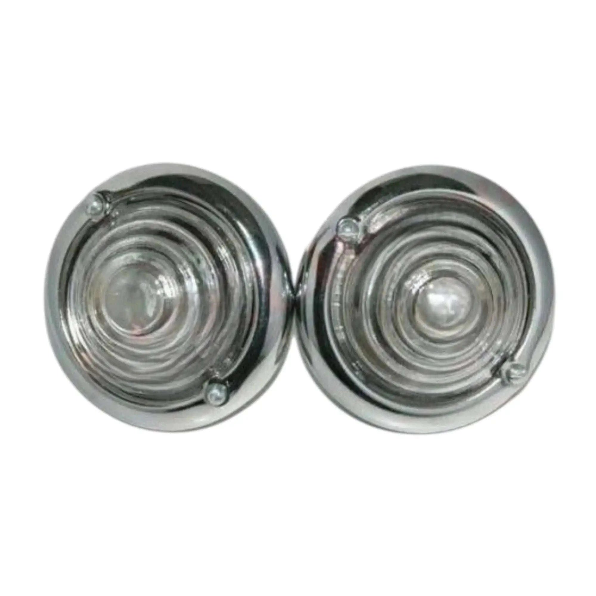 Chrome round turn signal lenses, pair with mounting studs