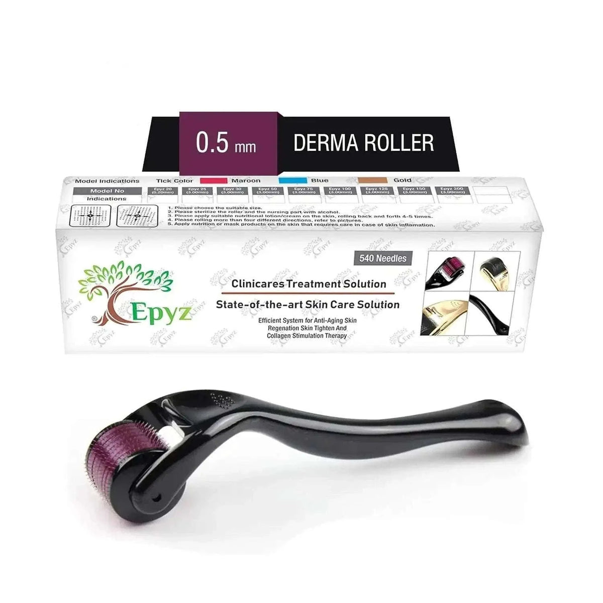Derma roller with 540 titanium needles for skin rejuvenation