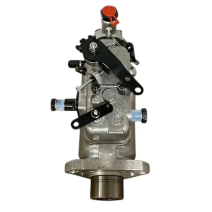 Diesel injection pump with silver body, black linkage, and red top cap