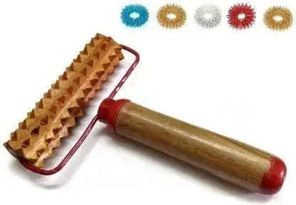 Energy Mega Wooden Hand Roller Body Massager with Handle and Finger Rings