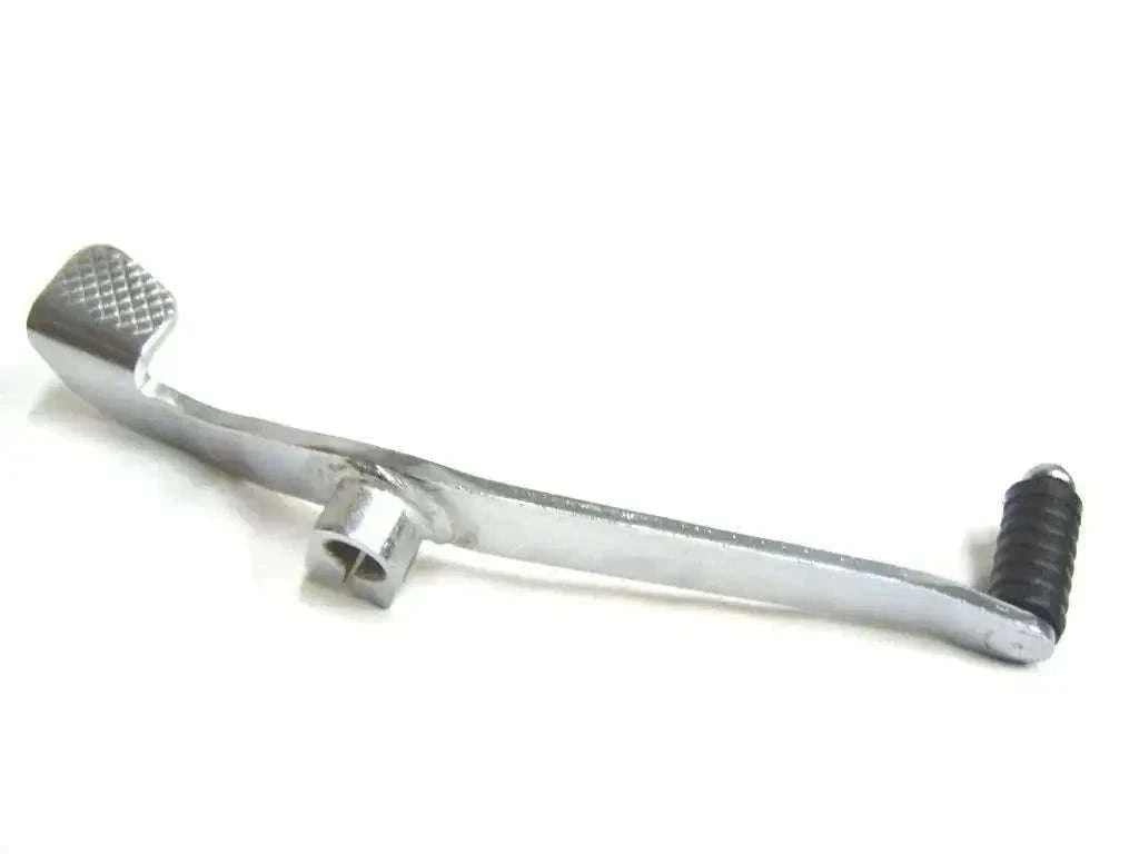 Metal gear shift lever with textured top grip and rubber pedal end